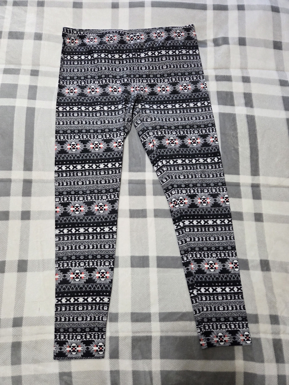 Pink Rose Black and White Patterned Leggings with Small Pink Accents